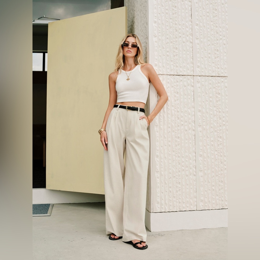Cotton & Linen Mid-Waist Pants